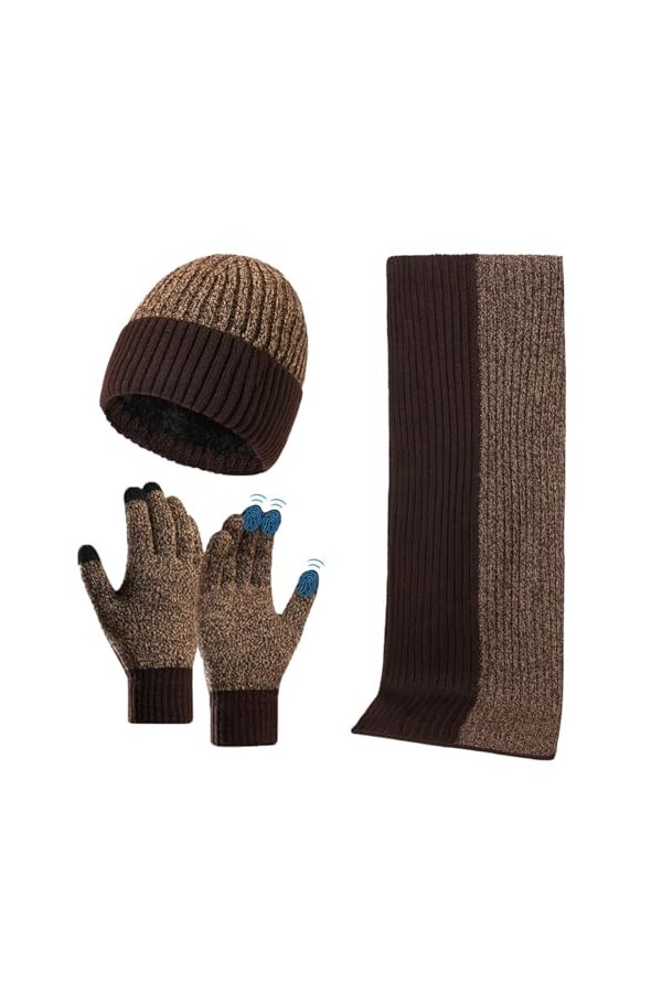 QUNERY Bonnets, Écharpe et Gants 3er, Echarpe Homme Femme Hiver Bonnet Tricoté Gants Tactiles avec Particules Antidérapantes 