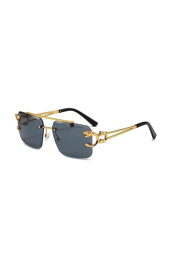 MUTYNE Lunettes de soleil carrées vintage sans monture femmes lunettes de soleil sans cadre pour hommes lunettes léopard, gri