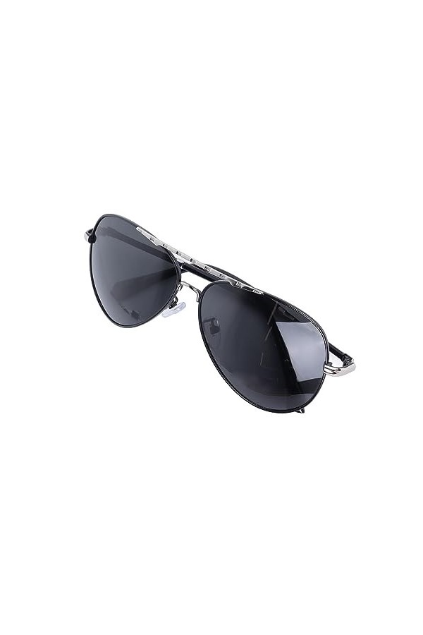 Astibym Lunettes de Soleil Décontractées Monture Argentée Noire Légère Filtre la Forte Lumière du Soleil Lunettes Grises Noir