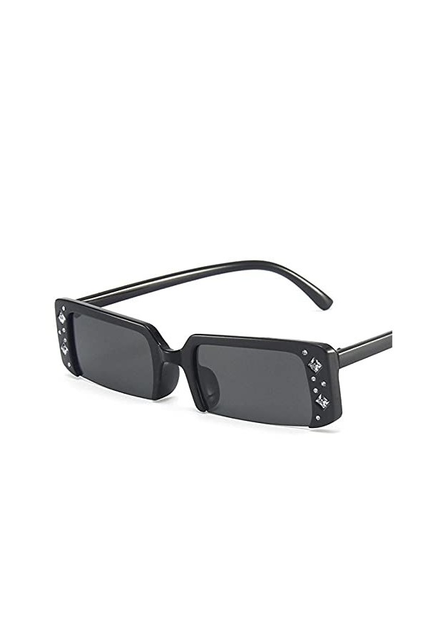 U/N Lunettes de Soleil à la Mode pour Femmes Lunettes de Soleil Semi-sans Monture Vintage pour Hommes Noir Jaune Rectangle Lu