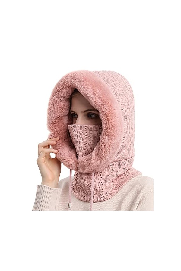 Ensemble de Masque Écharpe dhiver pour Femme Balaclava Chapeau de Ski Coupe-Vent Tour de Cou Moto
