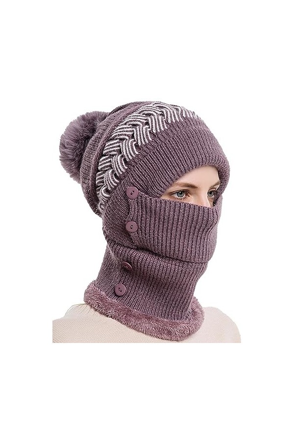 Ensemble de Masque Écharpe dhiver pour Femme Balaclava Chapeau de Ski Coupe-Vent Tour de Cou Moto