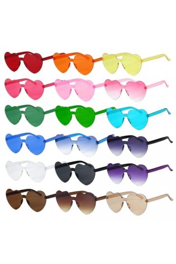KBRAKSI 18 Paires Lunettes de Soleil Femme Coloré Lunettes Coeur Hippie Lunettes Soleil Sans Monture en Forme Coeur Transpare