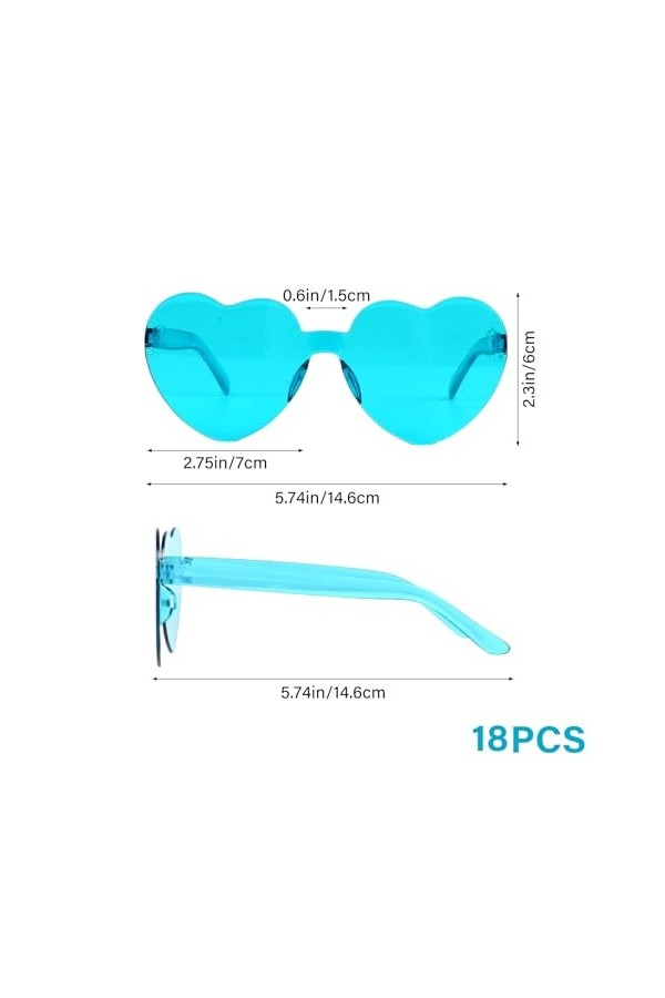 KBRAKSI 18 Paires Lunettes de Soleil Femme Coloré Lunettes Coeur Hippie Lunettes Soleil Sans Monture en Forme Coeur Transpare
