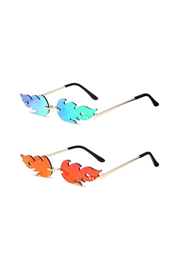 Tagaremuser Lot de 2 lunettes de soleil flamme, lunettes de soleil feu, lunettes de soleil nouveauté pour décoration de fête 