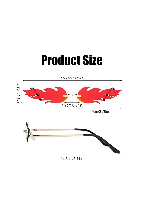 Tagaremuser Lot de 2 lunettes de soleil flamme, lunettes de soleil feu, lunettes de soleil nouveauté pour décoration de fête 