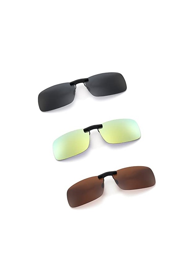 Manqyi 3 Paires Clip on Sunglasses, Polarized Clip-on Sunglasses, Clip Solaire, Clip polarisé Sur des, Clip Solaire Pour Lune