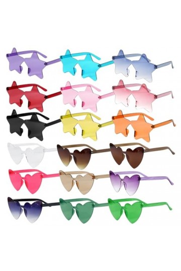 KBRAKSI 18 Paires Lunettes de Soleil Femme Coloré 9PCS Lunettes de soleil étoile sans cadre +9PCS Lunettes Coeur Hippie Lunet