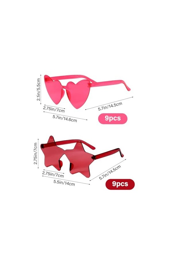 KBRAKSI 18 Paires Lunettes de Soleil Femme Coloré 9PCS Lunettes de soleil étoile sans cadre +9PCS Lunettes Coeur Hippie Lunet