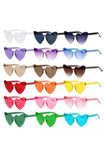 KBRAKSI 18 Paires Lunettes de Soleil Femme Coloré Lunettes Coeur Hippie Lunettes Soleil Sans Monture en Forme Coeur Transpare