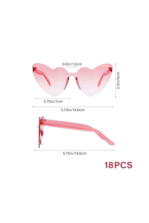 KBRAKSI 18 Paires Lunettes de Soleil Femme Coloré Lunettes Coeur Hippie Lunettes Soleil Sans Monture en Forme Coeur Transpare