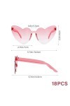 KBRAKSI 18 Paires Lunettes de Soleil Femme Coloré Lunettes Coeur Hippie Lunettes Soleil Sans Monture en Forme Coeur Transpare