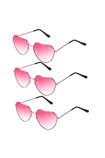 QincLing Lot de 3 lunettes de soleil en forme de cœur, lunettes daviateur, lunettes de soleil pour femme, couleur bonbon - L