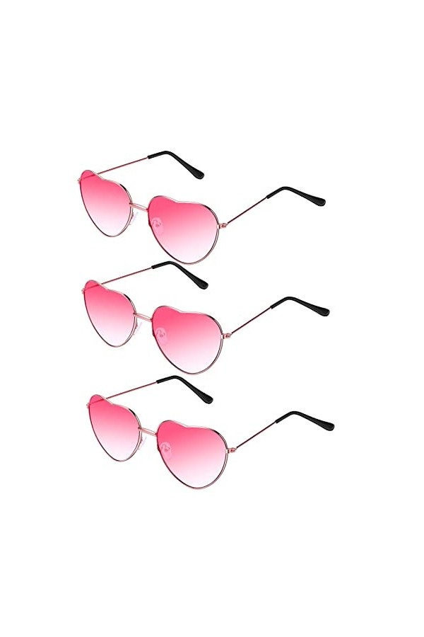 QincLing Lot de 3 lunettes de soleil en forme de cœur, lunettes daviateur, lunettes de soleil pour femme, couleur bonbon - L