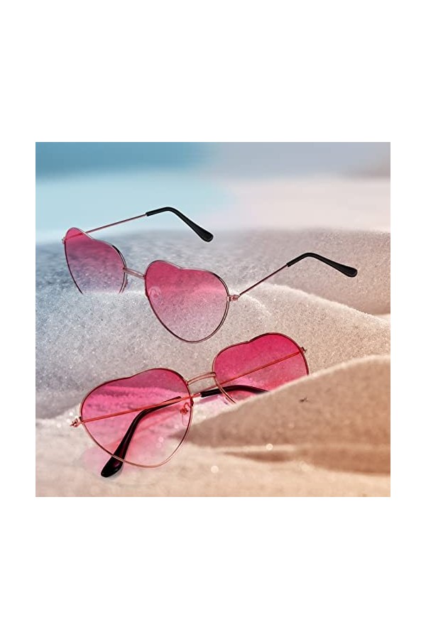 QincLing Lot de 3 lunettes de soleil en forme de cœur, lunettes daviateur, lunettes de soleil pour femme, couleur bonbon - L