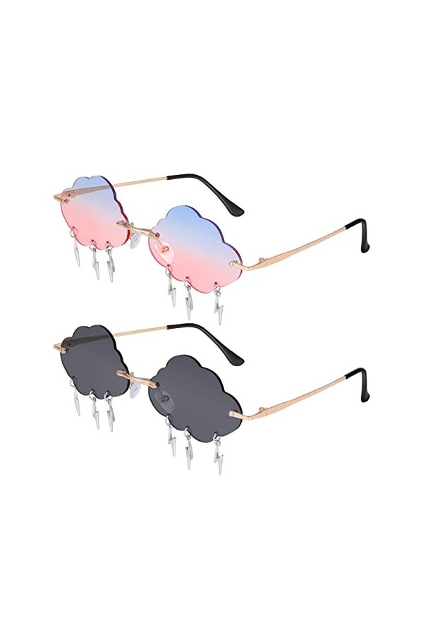 Auidy_6TXD Lot de 2 paires de lunettes de soleil sans bord nuage vintage Lunettes de soleil amusantes disco irrégulières flas