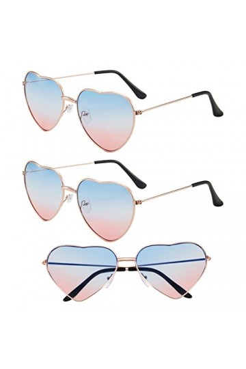 QincLing Lot de 3 paires de lunettes de soleil en forme de cœur - Lunettes daviateur pour femme - Couleur bonbon - Lunettes 