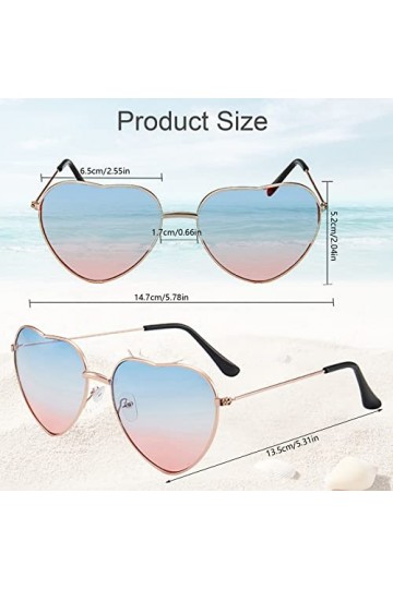 QincLing Lot de 3 paires de lunettes de soleil en forme de cœur - Lunettes daviateur pour femme - Couleur bonbon - Lunettes 