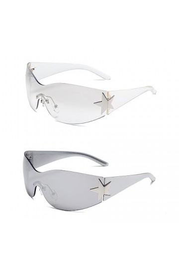 2 Paires de Lunettes de Soleil Y2K Enveloppantes avec Étoile Sans Monture Mode UV 400 Style Moderne et Branché Accessoire de 
