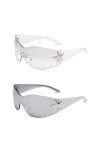 2 Paires de Lunettes de Soleil Y2K Enveloppantes avec Étoile Sans Monture Mode UV 400 Style Moderne et Branché Accessoire de 