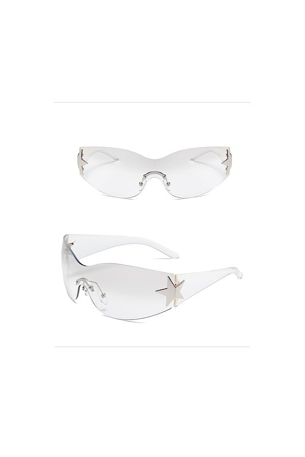 2 Paires de Lunettes de Soleil Y2K Enveloppantes avec Étoile Sans Monture Mode UV 400 Style Moderne et Branché Accessoire de 