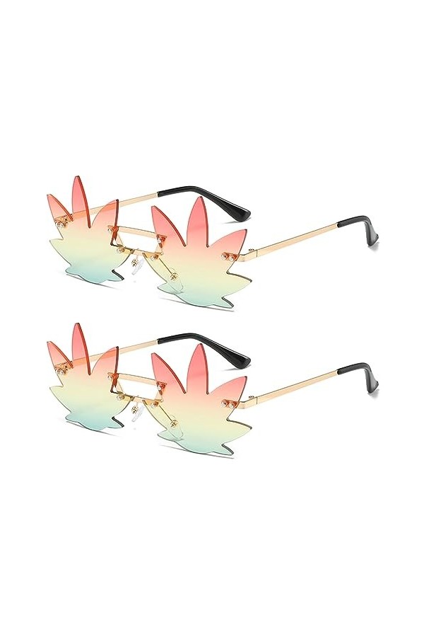 YAMEIZE Lunettes de Soleil Vintage en Forme de Maple Leaf - Irrégulières Funny Cadre Métallique Feuille dérable Lunettes pou