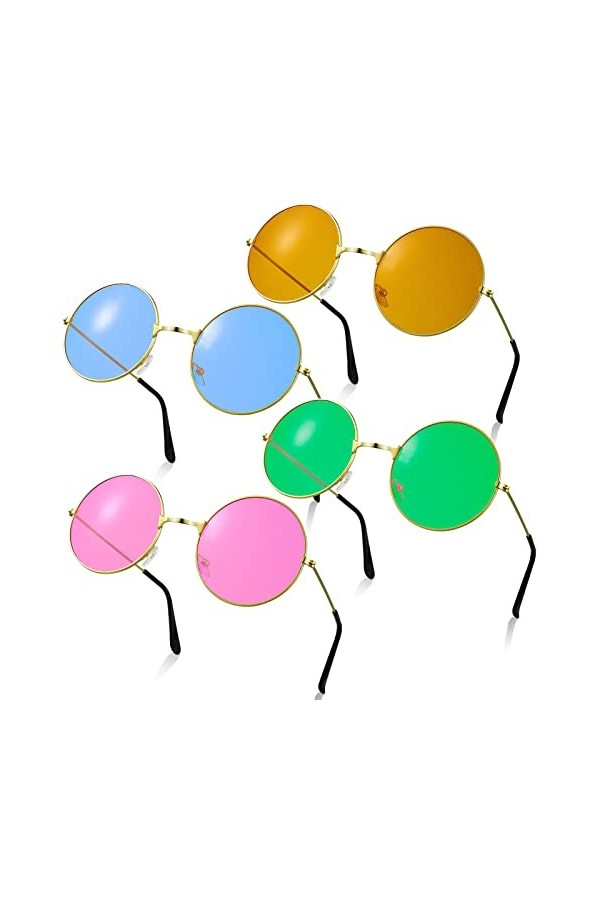 ALTcompluser Lot de 4 lunettes de soleil rondes classiques style hippie pour femme 60 70 80 90 hippie chic