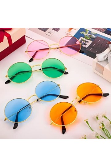 ALTcompluser Lot de 4 lunettes de soleil rondes classiques style hippie pour femme 60 70 80 90 hippie chic