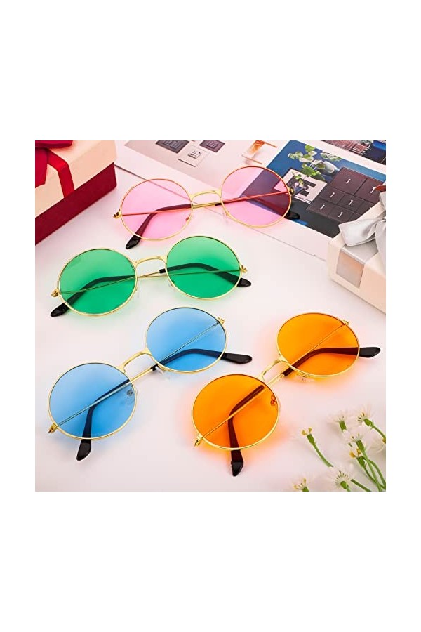 ALTcompluser Lot de 4 lunettes de soleil rondes classiques style hippie pour femme 60 70 80 90 hippie chic