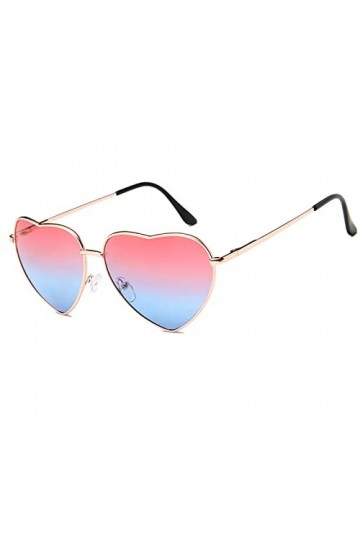 Ggpyyon Lunettes de soleil rétro en forme de cœur pour femme - Style hippie - Monture en métal, Doré/rouge bleu, Taille uniqu