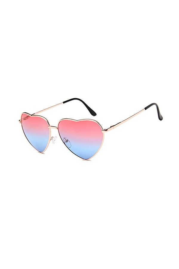 Ggpyyon Lunettes de soleil rétro en forme de cœur pour femme - Style hippie - Monture en métal, Doré/rouge bleu, Taille uniqu