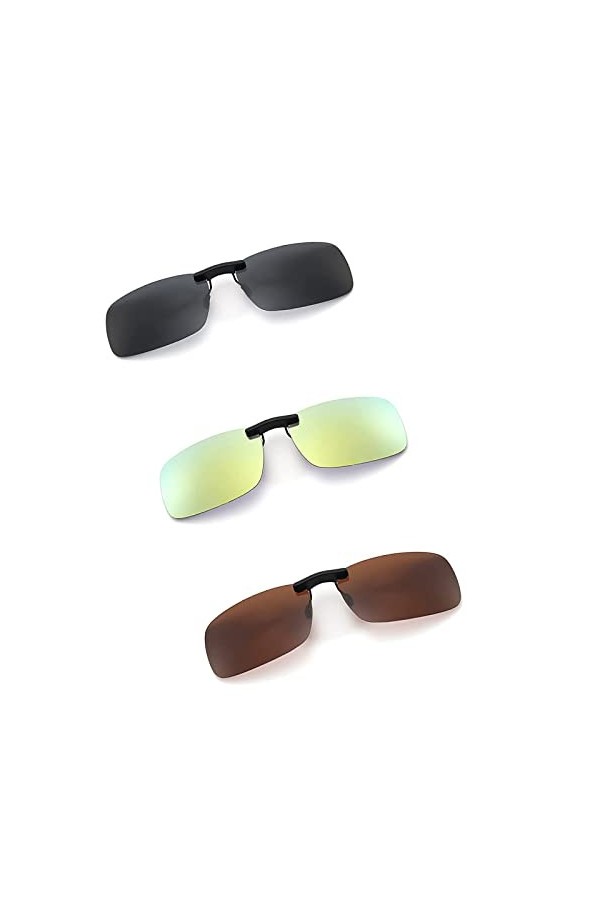 Fengguock 3 Paires Polarized Clip-on Sunglasses, Clip on Sunglasses, Polarized Over Prescription Glasses, Clip on Sunglasses 