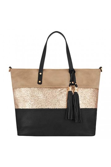 CRAZYCHIC - Sac à Main Paillette Femme - Cabas Fourre-Tout Cuir PU Souple - Sac Porté Epaule Bandoulière Patchwork Multicolor