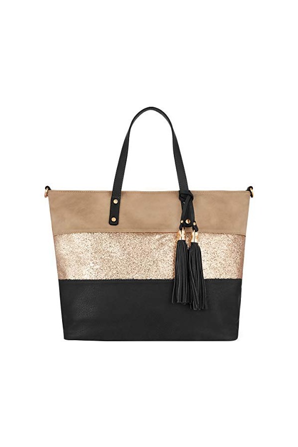 CRAZYCHIC - Sac à Main Paillette Femme - Cabas Fourre-Tout Cuir PU Souple - Sac Porté Epaule Bandoulière Patchwork Multicolor