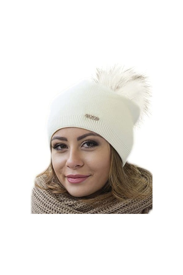 Solvera_Ltd Bonnet dhiver et dautomne pour femme avec grand pompon en fourrure synthétique - Élégant bonnet dhiver avec po