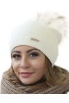 Solvera_Ltd Bonnet dhiver et dautomne pour femme avec grand pompon en fourrure synthétique - Élégant bonnet dhiver avec po