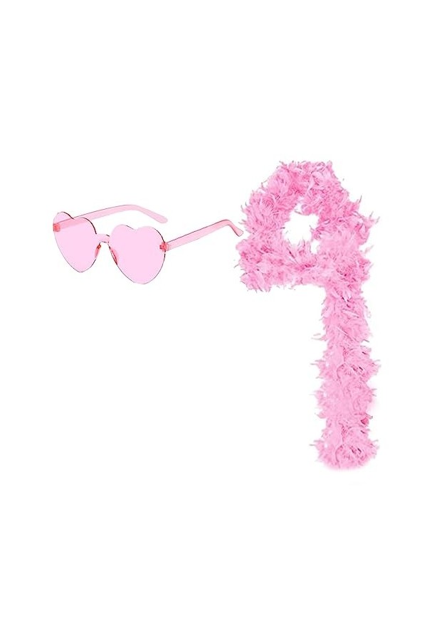 Frotox Costume de fête style occidental pour femme avec écharpe en plumes et lunettes de soleil en forme de cœur
