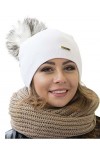 Solvera_Ltd Bonnet dhiver et dautomne pour femme avec grand pompon en fourrure synthétique - Élégant bonnet dhiver avec po