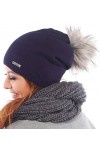 Solvera_Ltd Bonnet dhiver et dautomne pour femme avec grand pompon en fourrure synthétique - Élégant bonnet dhiver avec po