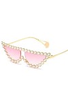 U/N Minuscule perle cadre lunettes de soleil femmes Vintage Triangle nuances strass lunettes de soleil pour femme métal-4