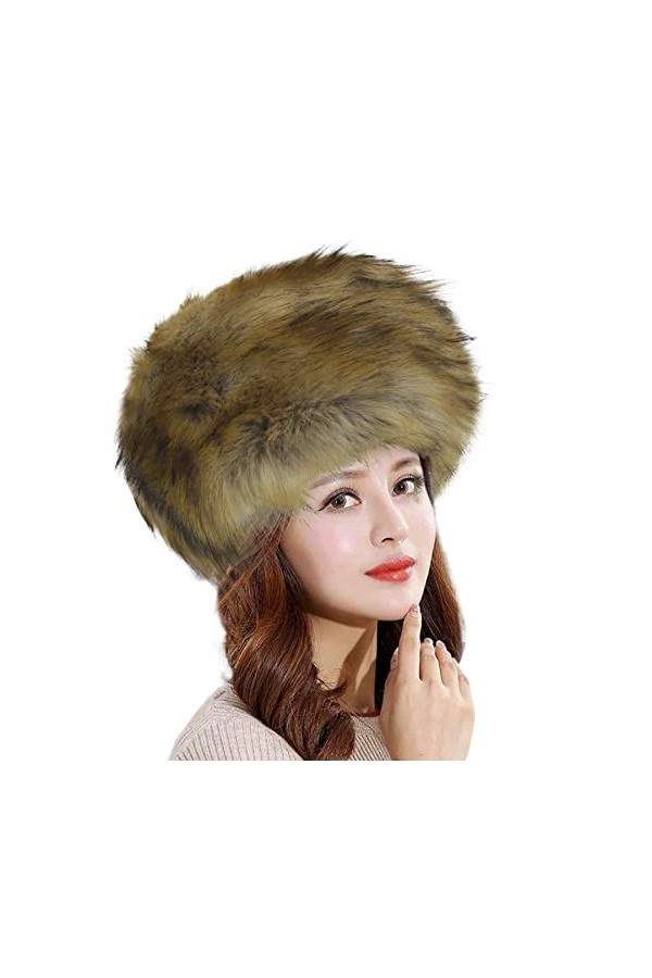 NICEYEA Bonnet en fourrure pour femme - Bonnet en fourrure synthétique russe - Cache-oreilles - Faux renard - Chaud - Bonnet 
