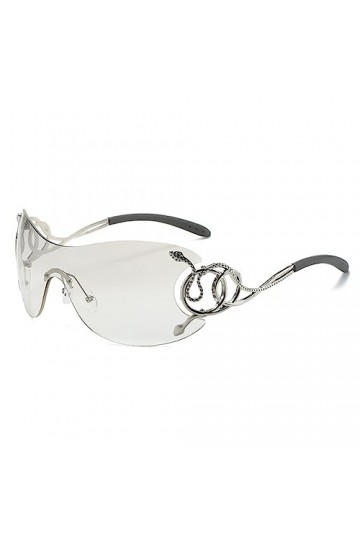 Cicano Y2K Lunettes de soleil futuristes enveloppantes pour homme et femme - Lunettes de soleil surdimensionnées, Argent clai