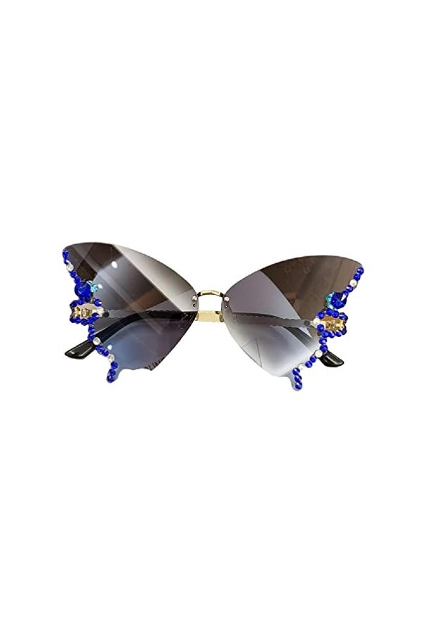 Lamala Lunettes de soleil sans monture pour petit visage - Lunettes de soleil avec strass - Pour femme - Petit visage, gris/b