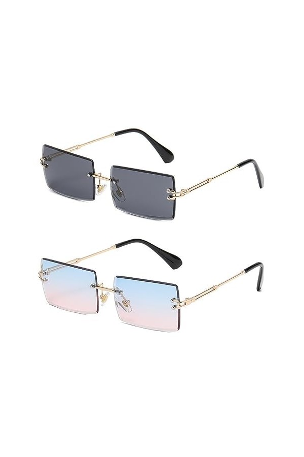 USTNIR Classique Mode Rectangle Lunettes de Soleil Rétro Sans Monture pour Femmes Hommes Protection UV400