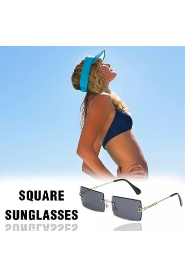 USTNIR Classique Mode Rectangle Lunettes de Soleil Rétro Sans Monture pour Femmes Hommes Protection UV400