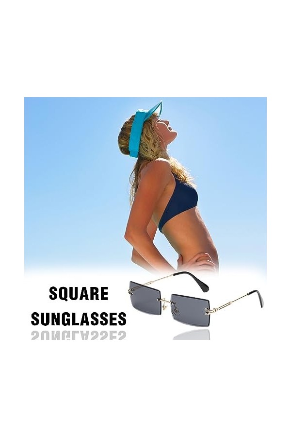 USTNIR Classique Mode Rectangle Lunettes de Soleil Rétro Sans Monture pour Femmes Hommes Protection UV400