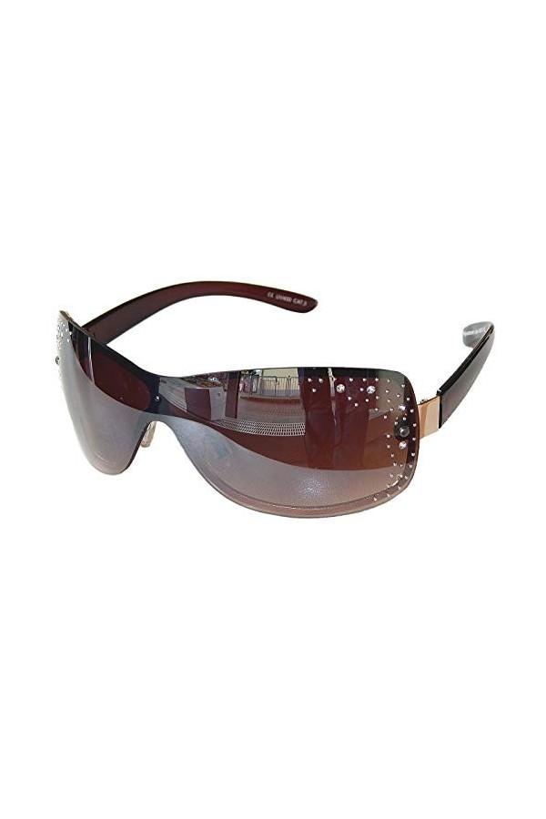 Gil M 33 Lunettes de soleil pour femme avec strass Mono-verre Style sportif, Marron doré., XXL