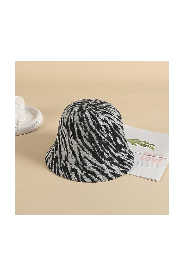 Chapeau de pêche dhiver pour femme et fille - Chapeau de zèbre - Bonnet en tricot - Chapeau cloche épais - Chapeau en feutre