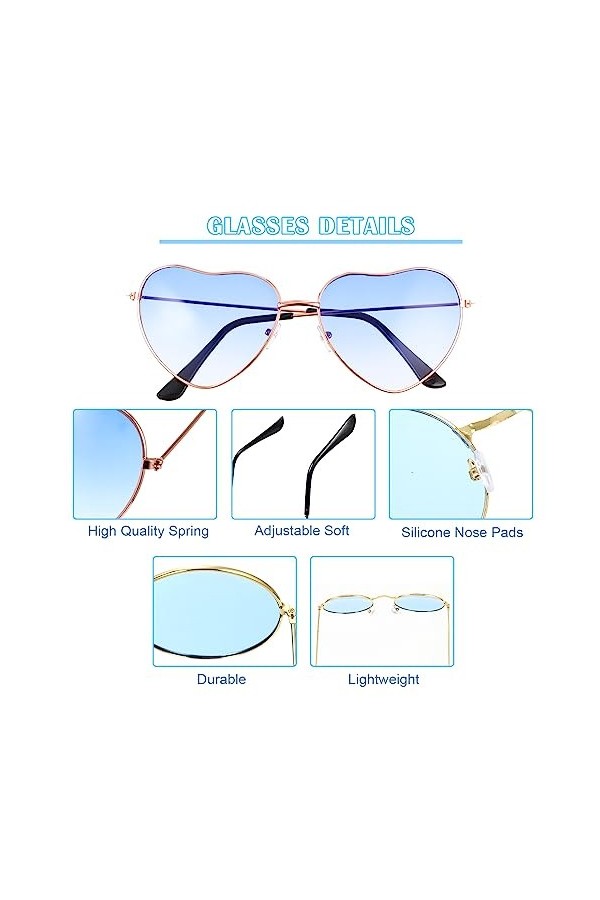 Lot de 2 lunettes de soleil hippie avec cadre en métal, lunettes de soleil rondes style hippie rétro avec verres colorés, lun