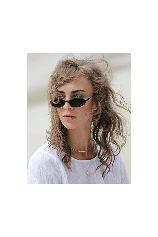 Lunettes de soleil rétro ovales pour homme et femme - Tendance simple - Pour photographie de rue, Noir , Taille unique
